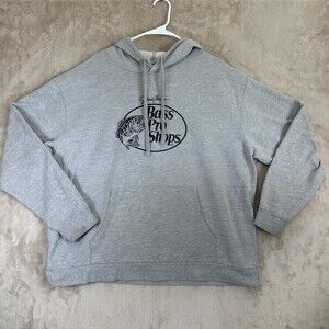Bass Pro Shops Hoodie Sweatshirt Mens 2XL Gray Johnny Morris Logo Fish Graphic